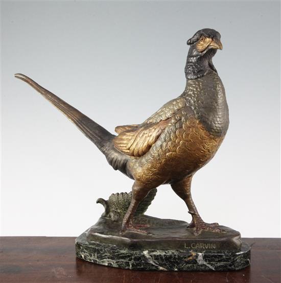 A French Art Deco patinated model of a pheasant, 16.5in.